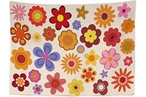 Ulticool - Flower Power Flores - Tapiz - 200x150 cm - Tapiz Grande - Decoración de Póster - Papel pintado - Lienzo - Pintura - Accesorios Separadores de Habitaciones - Naranja, Rojo Rosa