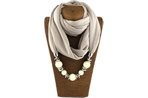 Dabixx, sciarpa ad anello con fazzoletto, da donna, per il collo, collana con perline, scialle con gioielli in tinta unita, Poliestere, 12#, 160cm(62.99in)