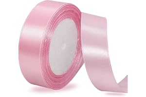 IMSOLDECOR Pink Ribbon 25mm, 23 Meters Solid Color Satin Gift Ribbon for Crafting, Gift Wrapping, Balloons, Hair Bows Making, Sewing, Wreaths, Bridal Bouquet, Cakes and Wedding Party Decoration