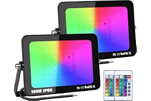 AUXTINGS 2-pack 100 W RGB LED-projektor, färgprojektor, exteriör, med IP66-fjärrkontroll, vattentät, 16 färger, 4 lägen, exte
