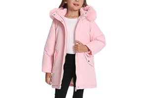FEOYA Giacca Invernale Bambina Giubbotto con Cappuccio Staccabile Ragazza Parka Fodera in Pile Caldo Cappotto Antivento 3-11 Anni
