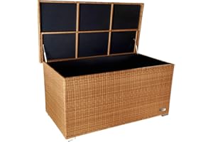 RS Trade Venezia 950 L Polyrattan Garden Cushion Box Weatherproof (Rainproof) 146 x 83 x 80 cm Storage Box with Reinforced Lid and Gas Pressure Springs Also Suitable as Table Top