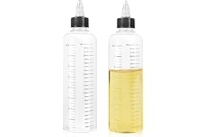 SLIVERDEW 2 botellas exprimibles de 250 ml con graduación, dispensador de aceite transparente, botellas con tapa de punta, botella de plástico multiusos para condimentos líquidos salsa aceite vinagre de soja