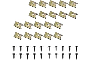 GHEART 20 Pezzi di Dadi a U per Auto, Clip Auto Carrozzeria, Clip di fissaggio Tipo U in Metallo con Vite Autofilettante a Testa Esagonale,Viti per Carrozzeria Auto Viti Carene Bulloni di Fissaggio