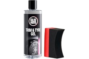 Glismoto Trim and Tyre Gel 500ml + Applicator, Restores and Protects Faded Rubber and Plastics, Long Lasting Gloss Finish + UV Protection (Trim & Tyre Gel + U-Shaped Applicator)