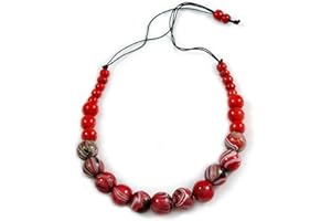 Avalaya Stylish Graduated Wood Bead Cotton Cord Necklace In Red/Black - 64cm Long
