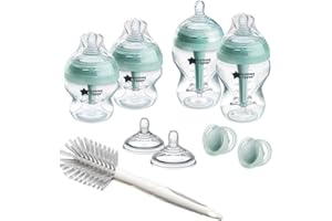 Tommee Tippee Biberon, set starter anti-colica, 4 Biberon con 2 tettarelle a flusso medio, cannuccia anti-colica, accessori per l'infanzia