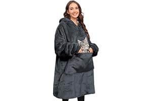 Voqeen Sudadera Sherpa con Capucha, Manta de Gran tamaño, Supersuave, cómoda de Llevar con Pijama, con un Gran Bolsillo, Talla única, Hombres, Mujeres, niñas, niños, Amigos