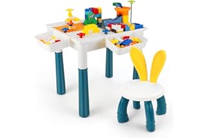 Diealles Shine Juego de sillas de juego para niños, 186 piezas de bloques de construcción, mesa de juego, mesa de actividad, con espacio de almacenamiento, mesas infantiles para habitación infantil y