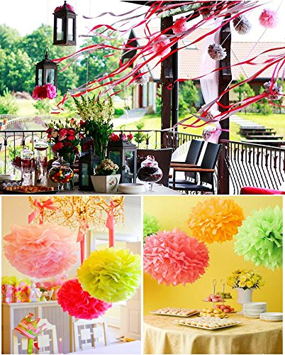 JZK® 10 x 25 cm durchmesser, Papier hängende Blume Seidenpapier Bälle Kugeln Pom Pom Poms Pompom Pompoms Pompon Pompons, Dekorationen Zubehör für Hochzeit Geburtstag Baby Dusche heilige Kommunion Graduierung Taufe Party Liefert Weihnachten Halloween Schlafzimmer etc., Orange - 5