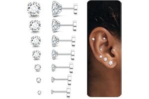 LOLIAS 6-7Paia Orecchini Acciaio Chirurgico per Donna Uomo Orecchini Punto Luce Piercing Trago Zirconi Cubici Orecchini a Bottone Anallergico Cartilagine Piercing All'orecchio