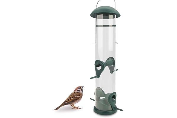 Wildlife Friend I Mangeoire Oiseaux à Grain 30cm Vert - avec 4 Points D'approche, Mangeoires pour Oiseaux Sauvages, Colonne d'alimentation, Silo d'alimentation pour Oiseaux Sauvages à Grains.
