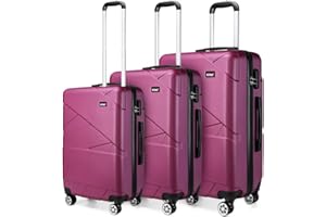KONO Set Valige Rigide di Alta Qualità, Leggera e Resistente Valigia con 4 Ruote Girevoli (Viola, Set da 3 pezzi)