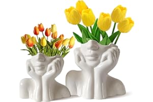 CEMABT Set di 2 vasi per il viso, decorazione per il corpo, vaso in ceramica, forma femminile, ideale per scaffali, decorazione moderna da tavolo, piccolo vaso carino per libreria, vaso decorativo