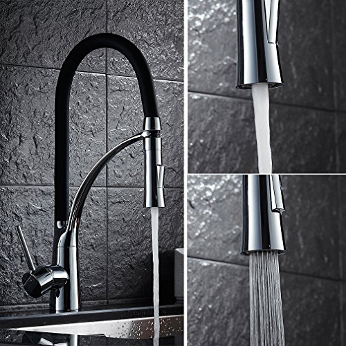 Auralum Schwarz Einhandhebelmischer Küchenarmatur Wasserhahn für 360°drehbar Spültischarmatur KücheWaschbecken Mischbatterie Armatur Chrom - 2