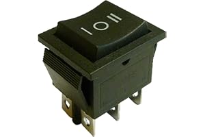 DPDT vippströmbrytare, på/av, svart, för knäppning, 22 x 30 mm, 6-polig, legend: I-O-II