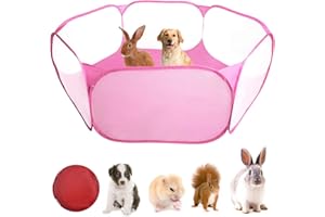 WEONE Jaulas para Animales Pequeños, Tienda de Jaula Plegable, Cerca Transparente Parque Infantil Pop-up Interiores y Exteriores para Conejillos de Indias Conejos Hámster Chinchillas Erizos (Rosa)
