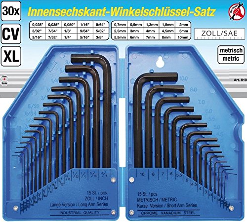 BGS - 810 - Innensechskant-Winkelschl�sselsatz, 30-tlg., Zoll + metrisch