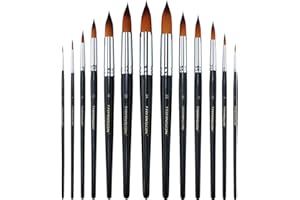 Transon Round Paint Brush 13pcs Synthetic Bristle Complete Set for Watercolor Acrylic Gouache Ink Tempera