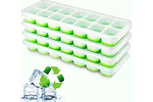 EVABRIS® Pack 4 Cubiteras para Hielo con Tapa, Hielera de Silicona para hacer Cubitos de Hielo, Ice Cube Maker Tray Silicone (Verde, 4 Unidades)