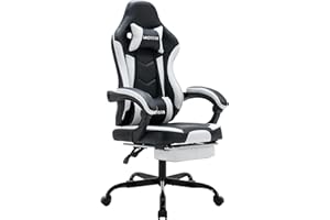 WOTSTA Gaming Chair, Computer Chair, Ergonomic Gaming Chair with Footrest, Office Chair, Ergonomic Computer Chair with Lumbar Support, Black and White