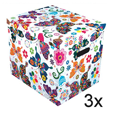 Ordnungsbox Dekobox aus Karton mit Deckel 3-er Set Motiv Schmetterlinge 37 x 30 x 32 cm