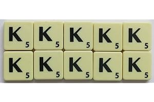 Flyingstart Ivory Letter Tiles Single Letters - Packs of 10 Ivory Plastic Tiles with Black Letters fits Scrabble game (Tile K)