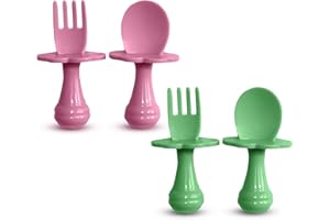 BABY SPOON &FORK Cuillère bébé - Fourchette bébé - Cuillère et Fourchette pour bébé,Multicolores, Ensemble de couverts pour encourager votre bébé à manger de manière indépendante, sans BPA (Lots de 2, Rouge/Vert)