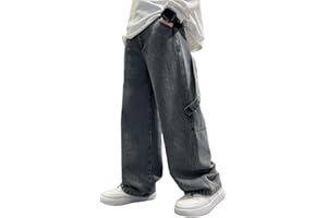 Rolanko Boys Baggy Jeans Elasticated Waist Cargo Bootleg Skater Jeans with Multipockets Vintage Streetwear Denim Pants for Kids