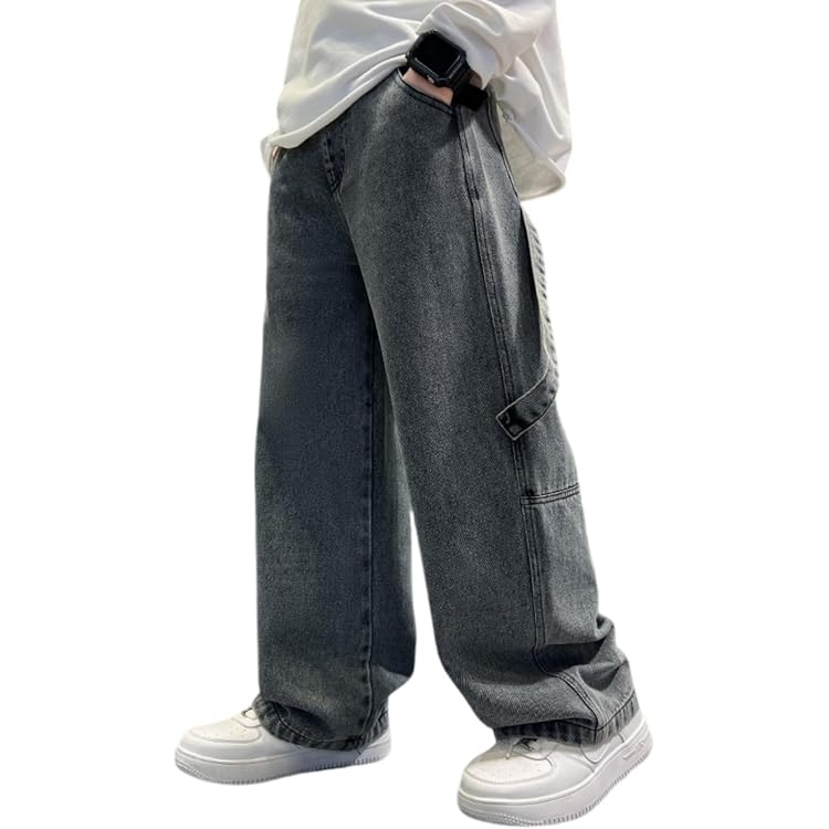 Produktbild von Baggy Jeans Jungen Weites Bein Straight Jeanshose Mit Elastischem Bund
