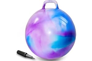 AMFUN 22 PoucesBallon Sauteur pour Enfants, 55cm Gonflable Balle Trémie avec Poignée, Capacité de Charge Max. 90KG pour Enfants Dès 3 Ans Intérieur & Extérieur (Bleu-Violet)