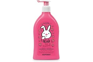 ‎SANOSAN sanosan 2-in-1 Shower & Shampoo Raspberry for Children - Shower Gel & Hair Shampoo with Organic Olive Extract & Milk Protein (1 x 400 ml) - Hair Care, Skin Care, Shower Gel, Hair Shampoo