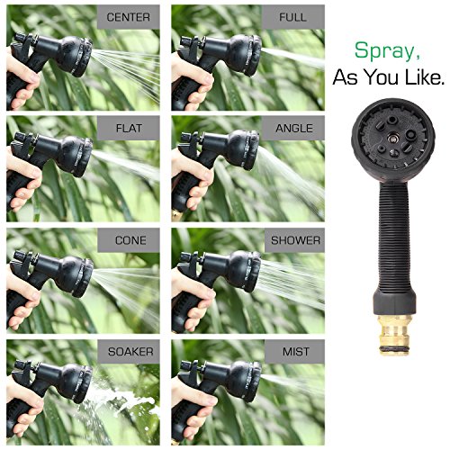 Nuovoware Gartenschlauch, 5M Garten Schlauch Wasserschlauch Gartenteichschlauch mit 8 Spray Modi und abnehmbare Düse für die Bewässerung, Autowäsche, Messing Ventilverbinder + Latex Innenrohr + Polyester Schlauch Gurtband, Schwarz - 3
