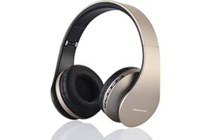 PowerLocus Bluetooth Headphones Over Ear, Wireless Headphones, HiFi Stereo, Foldable Headphones with Microphone, Soft Ear Pads, Micro SD/TF, FM Radio for iPhone/Android/Tablet/Laptop (Gold)