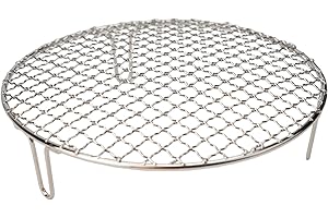 EpheyFIF Grille de barbecue ronde en acier inoxydable avec pieds, grille de cuisson pour friteuse à air, barbecue (25 cm)
