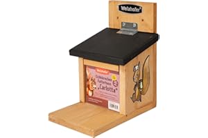 Welzhofer Carlotta Squirrel Feeder House for Squirrels Hanging Large Feeding Opening Easy and Clean Filling Handmade in Europe