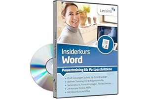 LESSINO Word Insiderkurs - Powertraining für Fortgeschrittene | Lernen Sie Schritt für Schritt die effiziente Dokumentbearbeitung z.B. mit Vorlagen, Gliederungen und der Serienbrief-Funktion [optimierte Anleitungen für Word 2019, 2016, 2013 und 2010] [1 Nutzer-Lizenz]