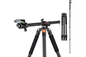 Fotopro Statyw poziomy z włókna węglowego 157,5 cm, kompaktowy statyw podróżny z głowicą kulową, płyta szybkiego zwalniania, monopod statywu fotograficznego, z wielokątną kolumną środkową do