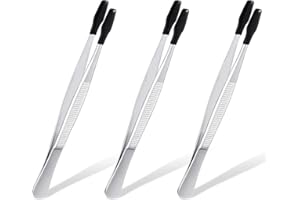 HONOSON 3 Stücke Pinzette mit Gummi Spitze Edelstahl Pinzette Flachkopf Pinzette Weich Gummi Beschichtete Pinzette für Briefmarken Münzen Schmuck Labor Industrielles Hobby Handwerk