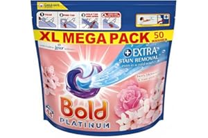 STAR FASHION GLOBAL LTD Bold Platinum Pods, Laundry Detergent, Washing Liquid Pods/Capsules, 50 Washes - Cherry Blossom & Rose Water - Extra Stain Removal Even In a Cold Wash