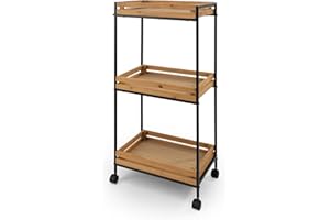 LIN HOME Carrito de Almacenamiento de Madera y Metal Multiuso 35x23x73cm con 3 Estantes - Mueble Auxiliar para Almacenaje Ideal para Baño, Cocina, Salón