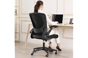 KERDOM 9060 Silla de oficina ergonómica con reposabrazos plegables, silla de ordenador giratoria de tejido de malla de 360°, negro