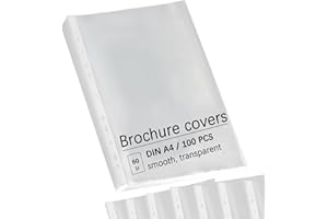 BAFUMIU A4 Clear Wallets, Pack of 100, Open Top Punched Plastic Sleeves for Documents, Files, Papers, Lever Arch Files, Transparent, PP Material, 60 Micron