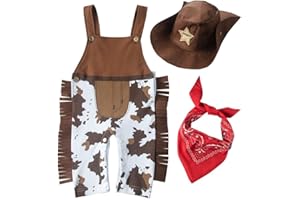 Lito Angels Deguisement Costume de Cowboy avec Bandana Rouge et Chapeau pour Bebe et Enfant Garçons, Brun