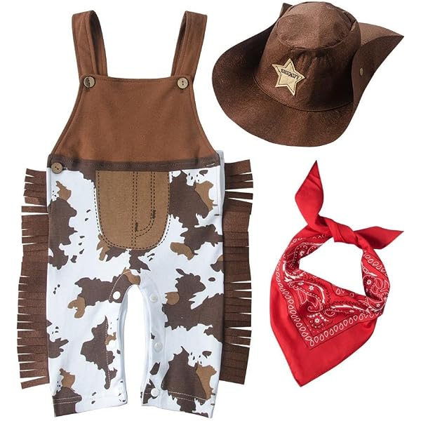 Set 3 Pezzi Neonato Cowboy – Pagliaccetto Manica Lunga Con Stampa Lettera, Pantaloni E Cappello – Completo Autunno/Inverno (0-18 Mesi) - 3