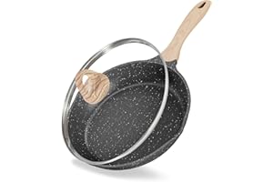 JEETEE Padella Antiaderente in Alluminio 20 cm Con Coperchio, Granito-Antiaderente Rivestimento, Maniglia in bachelite, Compatibile Tutti Fornelli y Induzione, Senza PFOA, Grigio