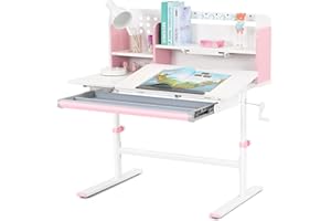 ‎JOYLDIAS JOYLDIAS Höhenverstellbarer Kinderschreibtisch, Studiertisch für Kinder mit Bücherregale, Neigbarer Schreibtisch, Multifunktionaler Schülerschreibtisch mit Schubladen und Haken