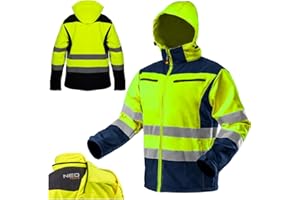 NEO TOOLS Softshell Warnjacke mit Reflektionsstreifen orange Neon gelb Arbeitsjacke Warnschutz Sicherheitshose