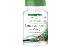 Fairvital | Extrait de Kelp 200mg en gélules - 300µg d'Iode naturel issu de Varech par gélule - VEGAN - Fortement dosé - 120 gélules