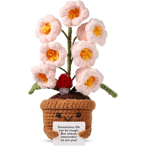 Tournesol Au Crochet Tricoté Main - LURNODY Décoration Mignonne Avec Message Positif, Cadeau Émotionnel Et Déco